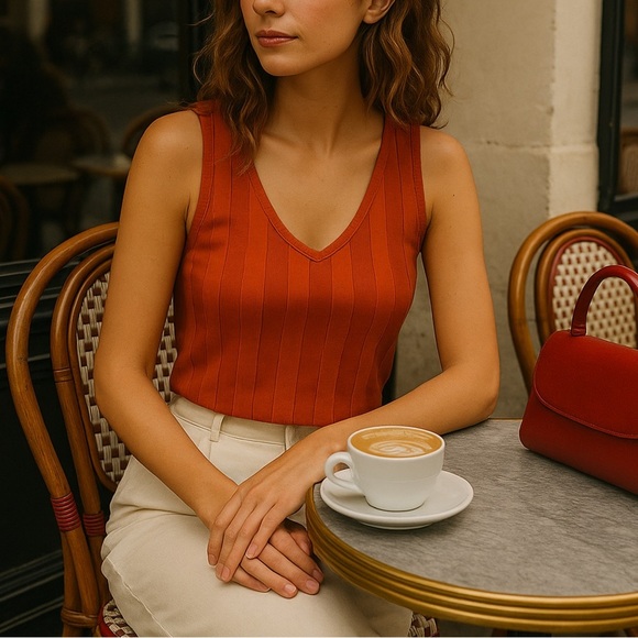 Zara Tops - ZARA Ribbed Burnt Orange Crop Top | Boho Chic Fall 2025 Trendy Knit Tank